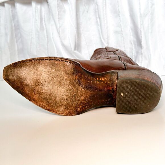 ❌SOLD Black Jack Goat Leather Cowgirl Boots Handmade Tan Women’s Size 7 - Picture 5 of 10